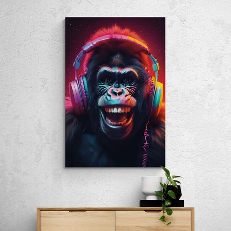 STAMPA SU TELA – GORILLA CON CUFFIE - QUADRI DI ANIMALI DA FESTA CON LE CUFFIE - STAMPE E QUADRI