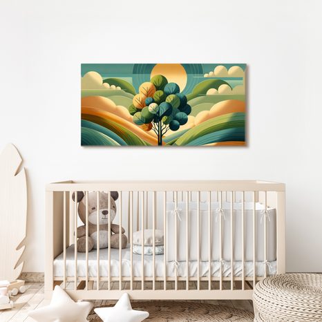 WANDBILD VOM LEBENSBAUM IN HARMONIE MIT DER SONNE - BILDER BÄUME UND LAUB - BILDER