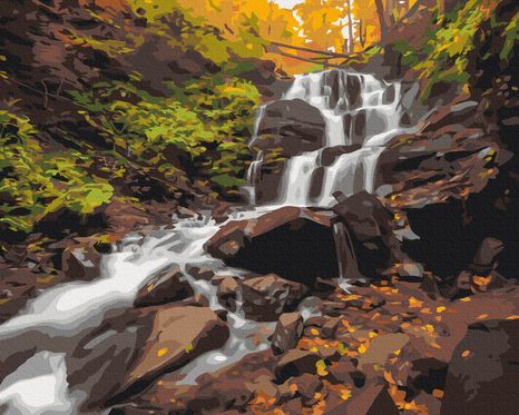 MALOVÁNÍ PODLE ČÍSEL KRAJINA VODOPÁDŮ - PŘÍRODA - MALOVÁNÍ PODLE ČÍSEL