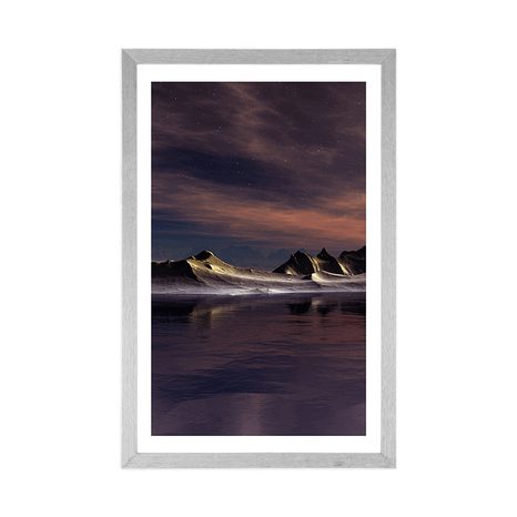 AFFICHE AVEC PASSE-PARTOUT – PLANÈTE FUTURISTE - L'UNIVERS ET LES ÉTOILES - AFFICHES