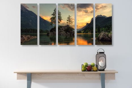 5-RÉSZES KÉP EGY HEGYI TÁJ KÉPE A TÓ MELLETT - TERMÉSZET- ÉS TÁJKÉPEK - KÉPEK