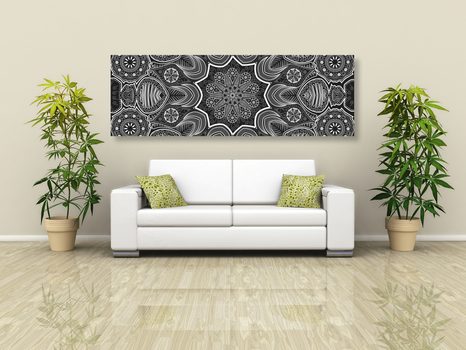 OBRAZ INDICKÁ MANDALA S KVĚTINOVÝM VZOREM V ČERNOBÍLÉM PROVEDENÍ - ČERNOBÍLÉ OBRAZY - OBRAZY