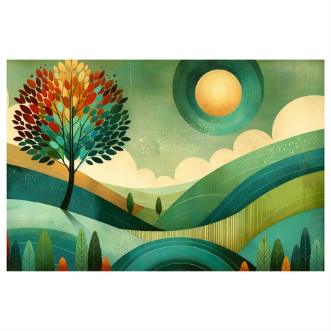 WANDBILD VOM LEBENSBAUM IN DER LANDSCHAFT - BILDER BÄUME UND LAUB - BILDER