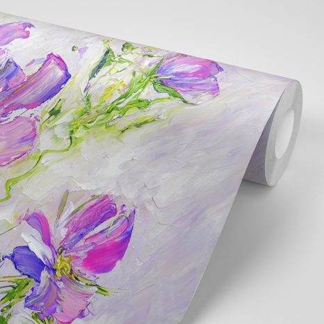 TAPETE GEMALTE SOMMERBLUMEN - TAPETEN MIT BLUMENMOTIVEN - TAPETEN