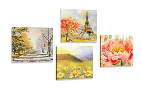 CANVAS PRINT SET OIL PAINTING IN A ROMANTIC DESIGN - SET OF PICTURES - PICTURES