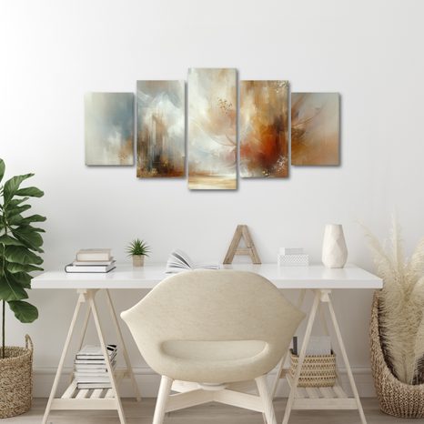 5-TEILIGES WANDBILD WARME FARBEN IN ABSTRAKTION - WANDBILDER ABSTRAKTE FORMEN - BILDER