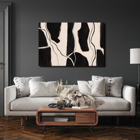 QUADRO SU TELA – ASTRATTO A CONTRASTO IN NERO - QUADRI FORME ASTRATTE - STAMPE E QUADRI