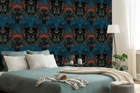 CARTA DA PARATI – FORESTA MISTERIOSA CON SFONDO BLU - CARTA DA PARATI NATURA - CARTA DA PARATI