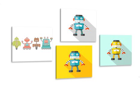 CANVAS PRINT SET CHILDREN WHO LOVE ROBOTS - SET OF PICTURES - PICTURES