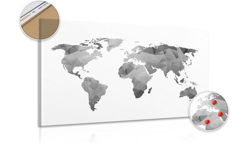 PICTURE ON CORK POLYGONAL WORLD MAP IN BLACK & WHITE DESIGN