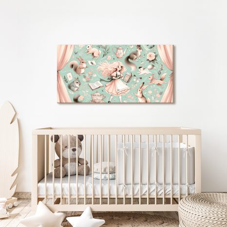 OBRAZ DÍVKA V ŘÍŠI ZVÍŘÁTEK - DĚTSKÉ OBRAZY ZVÍŘÁTKA - OBRAZY