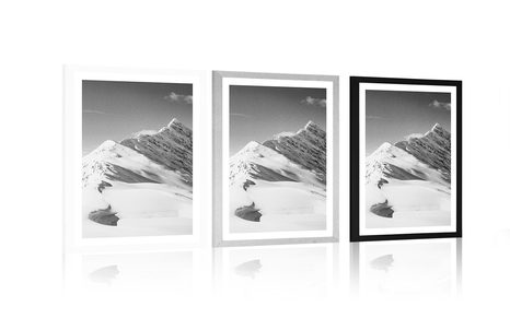 POSTER WITH MOUNT SNOWY MOUNTAINS IN BLACK AND WHITE - BLACK AND WHITE - POSTERS