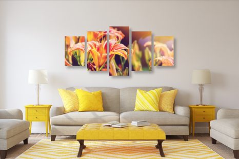 5-DÍLNÝ OBRAZ KRÁSNÉ KVETOUCÍ KVĚTINY V ZAHRADĚ - OBRAZY KVĚTŮ - OBRAZY