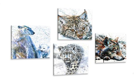 SET OF PICTURES ANIMALS IN AN INTERESTING WATERCOLOR DESIGN