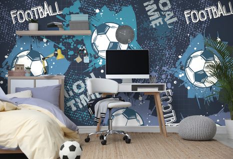 CARTA DA PARATI – PALLONE DA CALCIO IN BLU - CARTA DA PARATI BAMBINI - CARTA DA PARATI