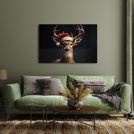 WANDBILD NIEDLICHES WEIHNACHTSRENTIER IN DER NACHT - WEIHNACHTS- UND WINTERBILDER - BILDER