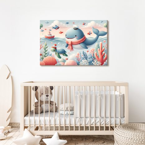 WANDBILD KAPITÄN WAL UND SCHILDKRÖTE - KINDERBILDER TIERE - BILDER