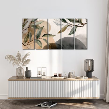 5-TEILIGES WANDBILD ZARTE BLÄTTER UND SCHATTEN - BILDER BÄUME UND LAUB - BILDER