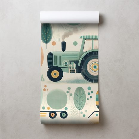 TAPETA DĚTSKÉ TRAKTORY V PASTELOVÝCH BARVÁCH - DĚTSKÉ TAPETY - TAPETY
