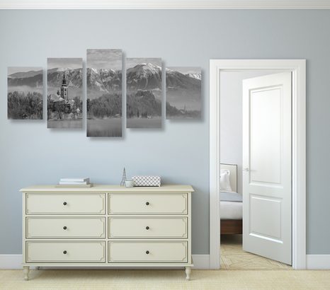 КАРТИНИ ОТ 5 ЧАСТИ – ЦЪРКВА КРАЙ ЕЗЕРОТО БЛЕД В СЛОВЕНИЯ В ЧЕРНО-БЯЛО - ЧЕРНО-БЕЛИ КАРТИНИ - КАРТИНИ