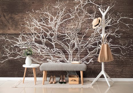 SAMOLEPÍCÍ TAPETA KORUNA STROMU NA DŘEVĚNÉM PODKLADU - SAMOLEPÍCÍ TAPETY - TAPETY