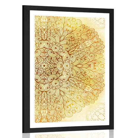 POSTER MIT PASSEPARTOUT GOLDENES ETHNISCHES MANDALA - FENG SHUI - POSTER