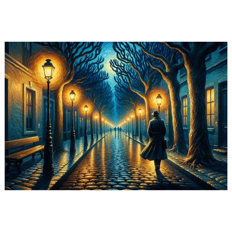 OBRAZ NOČNÍ ULICE S LAMPAMI - OBRAZY MĚSTA - OBRAZY