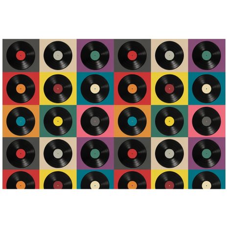 TAPETE RETRO VINYLPLATTEN AUF BUNTEM HINTERGRUND - MUSIK FOTOTAPETEN - TAPETEN