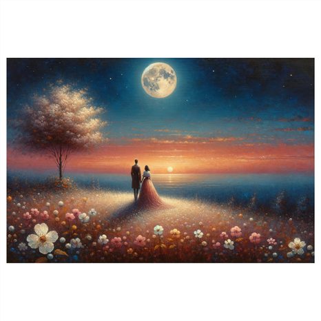 WANDBILD PAAR IM MONDLICHT - BILDER MIT LIEBESMOTIVEN - BILDER