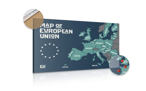 QUADRO IN SUGHERO – MAPPA EDUCATIVA CON NOMI DEI PAESI DELL'UNIONE EUROPEA - QUADRI SU SUGHERO - STAMPE E QUADRI