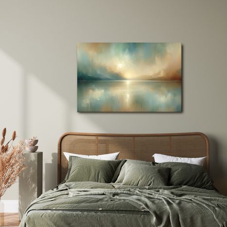 WANDBILD RUHIGER SEE BEI SONNENUNTERGANG - BILDER SEEN - BILDER