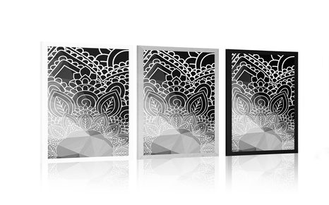 PLAKAT ELEMENTI MANDALE U CRNO-BIJELOM DIZAJNU - CRNO-BIJELE - PLAKATI