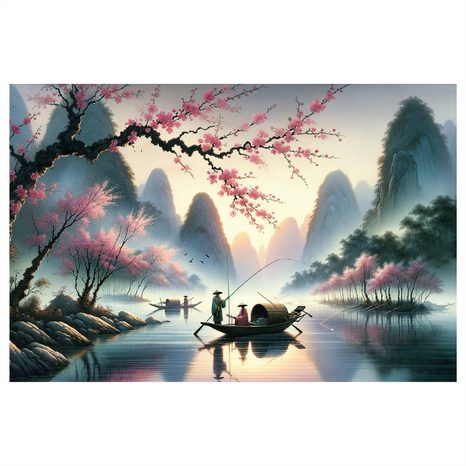 WANDBILD FISCHER UNTER KIRSCHBLÜTEN - WANDBILDER NACH MOTIV - BILDER