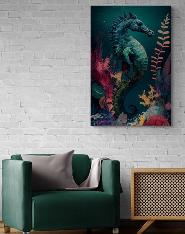 STAMPA SU TELA – CAVALLUCCIO MARINO SURREALISTA - QUADRI DEL MONDO SOTTOMARINO - STAMPE E QUADRI