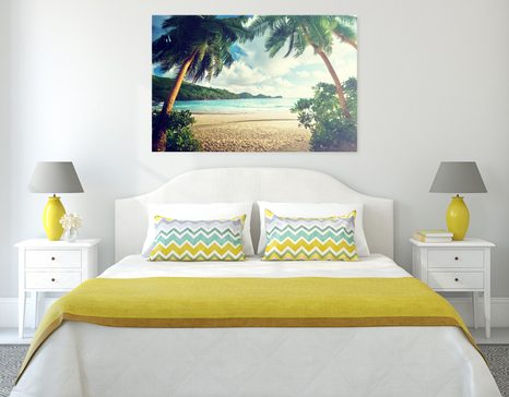 TABLEAU SUR TOILE – COUCHER DE SOLEIL SUR L'ÎLE DES SEYCHELLES - TABLEAUX DE LA NATURE ET DES PAYSAGES - TABLEAUX