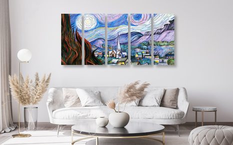 5-DÍLNÝ OBRAZ REPRODUKCE HVĚZDNÁ NOC - VINCENT VAN GOGH - ABSTRAKTNÍ OBRAZY - OBRAZY