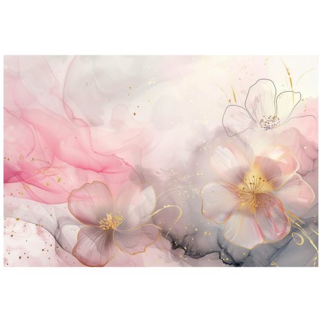 CARTA DA PARATI – FIORI ELEGANTI CON TOCCO ROSA-ORO - CARTA DA PARATI CON FIORI - CARTA DA PARATI