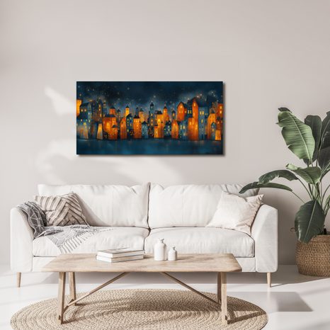 OBRAZ ZIMNÍ POHÁDKOVÁ VESNICE - BAREVNÉ DOMY - OBRAZY