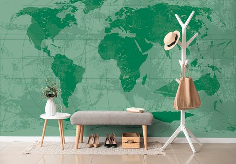TAPETA RUSTIKÁLNA MAPA SVETA V ZELENEJ FARBE - TAPETY MAPY - TAPETY