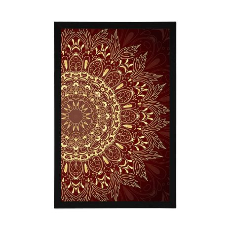 POSTER GOLDENES MANDALA AUF WEINROTEM HINTERGRUND - FENG SHUI - POSTER