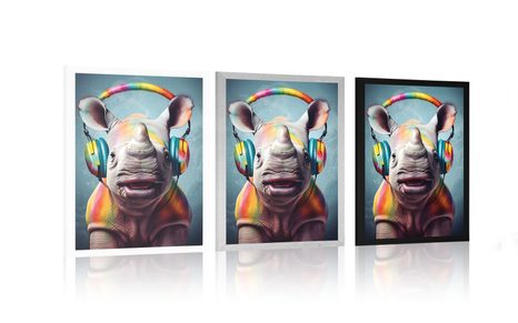 PLAGÁT NOSOROŽEC SO SLÚCHADLAMI - PÁRTY ZVIERATÁ SO SLÚCHADLAMI - PLAGÁTY