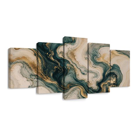 5-DÍLNÝ OBRAZ TYRKYSOVÉ MRAMOROVÉ VLNY SE ZLATEM - MARBLE PICTURES - PICTURES