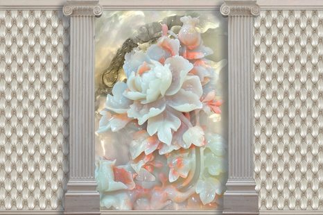 TAPETA LUXUSNÍ KVĚTINY MEZI SLOUPY - TAPETY S IMITACÍ KŮŽE - TAPETY