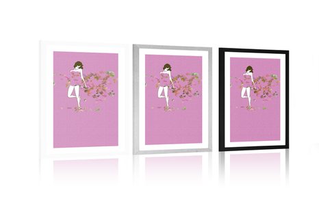 POSTER MIT PASSEPARTOUT MÄDCHEN IN DER UMARMUNG VON ROSA - FRAUEN - POSTER