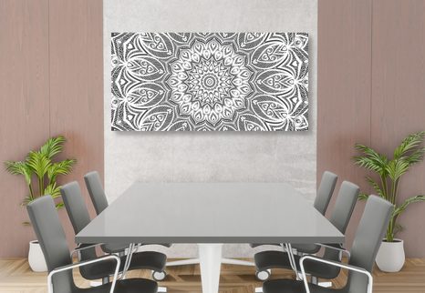 OBRAZ MANDALA HARMONII W WERSJI CZARNO-BIAŁEJ - OBRAZY CZARNO-BIAŁE - OBRAZY