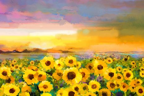 TAPETE SONNENBLUMENFELD - TAPETEN IMITATION VON ÖLGEMÄLDE - TAPETEN