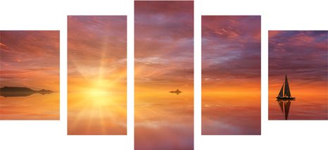 5-TEILIGES WANDBILD VERLASSENES BOOT AUF DEM MEER - BILDER VON NATUR UND LANDSCHAFT - BILDER