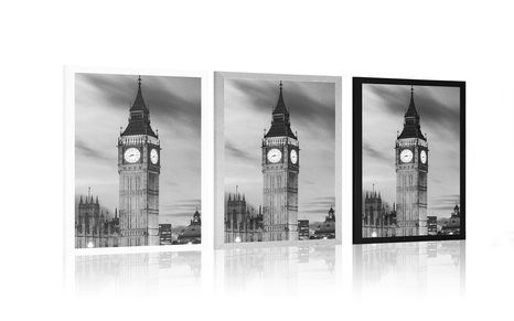 PLAKAT BIG BEN U LONDONU U CRNO-BIJELOM DIZAJNU - CRNO-BIJELE - PLAKATI