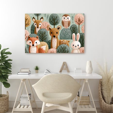 OBRAZ LEŚNI PRZYJACIELE W PASTELOWYM GAJU - DZIECIĘCE OBRAZY ZWIERZĄTKA - OBRAZY
