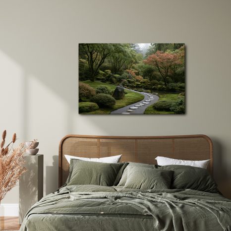 TABLEAU SUR TOILE – JARDIN JAPONAIS AVEC ALLÉE DE PIERRE - TABLEAUX ARBRES ET FEUILLES - TABLEAUX